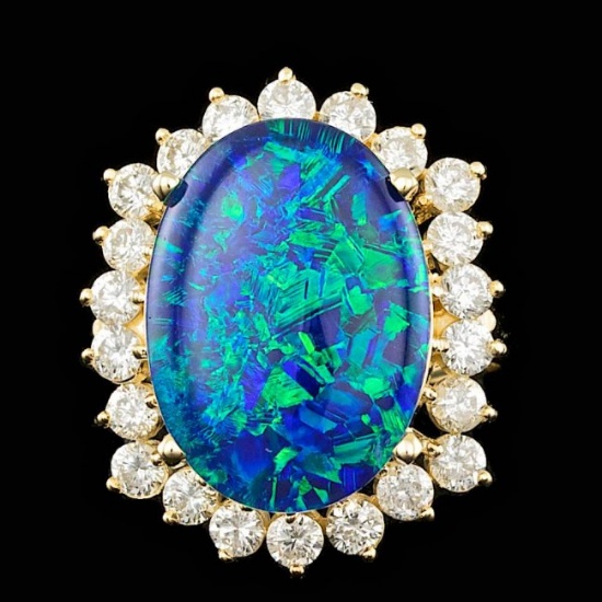 14k Yellow Gold 6.50ct Opal 1.50ct Diamond Ring