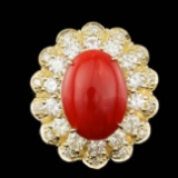 14k Yellow Gold 5.00ct Coral 1.80ct Diamond Ring