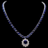 14k Gold 58ct Sapphire 1.15ct Diamond Necklace