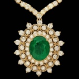 18k Gold 3.75ct Emerald 10.95ct Diamond Necklace