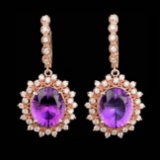 14k Rose 10.00ct Amethyst 1.85ct Diamond Earrings