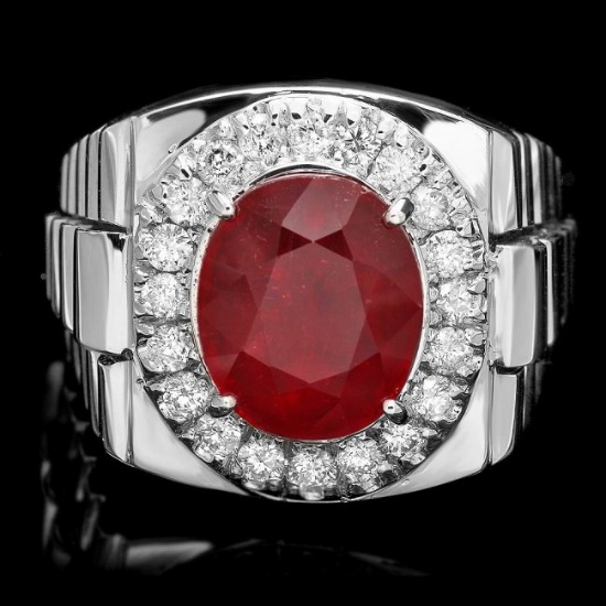 14k Gold 7.00ct Ruby 0.90ct Diamond Mens Ring