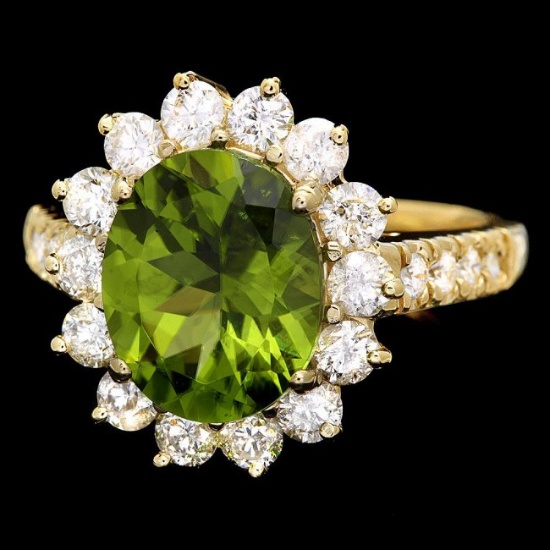 14k Gold 3.50ct Peridot 1.30ct Diamond Ring