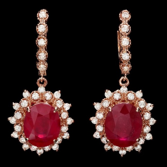 14k Rose 13.50ct Ruby 1.70ct Diamond Earrings