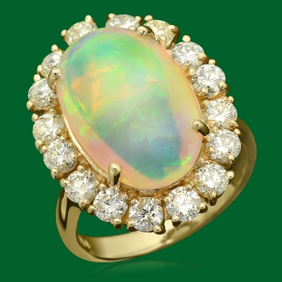 14k Gold 6.79ct Opal 2.00ct Diamond Ring