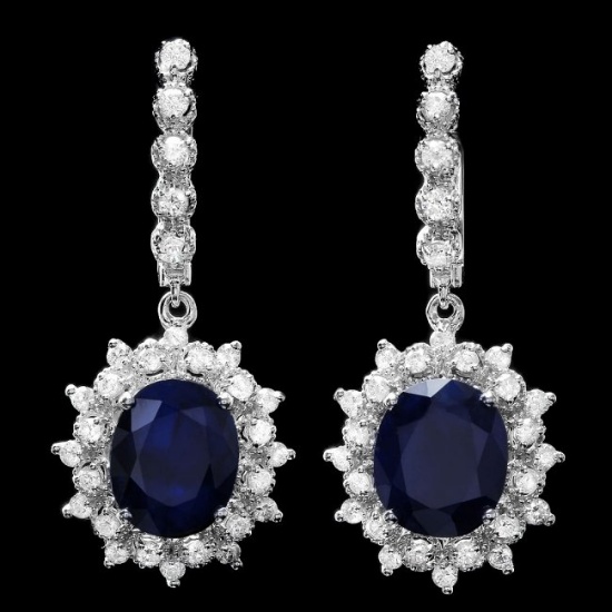 14k Gold 11ct Sapphire 1.60ct Diamond Earrings