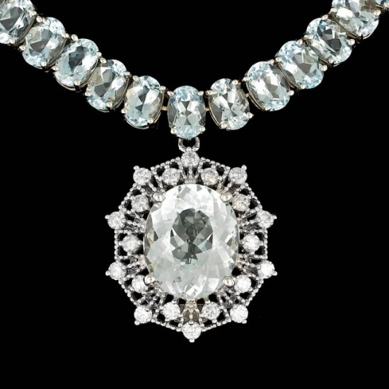 14k Gold 61ct Aquamarine 1.40ct Diamond Necklace