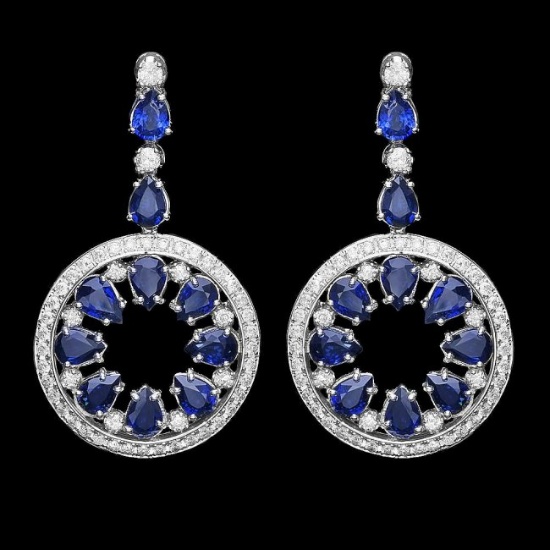 14k Gold 16ct Sapphire 3.50ct Diamond Earrings