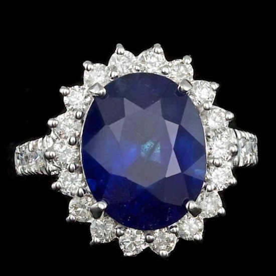 14k Gold 8.00ct Sapphire 1.20ct Diamond Ring