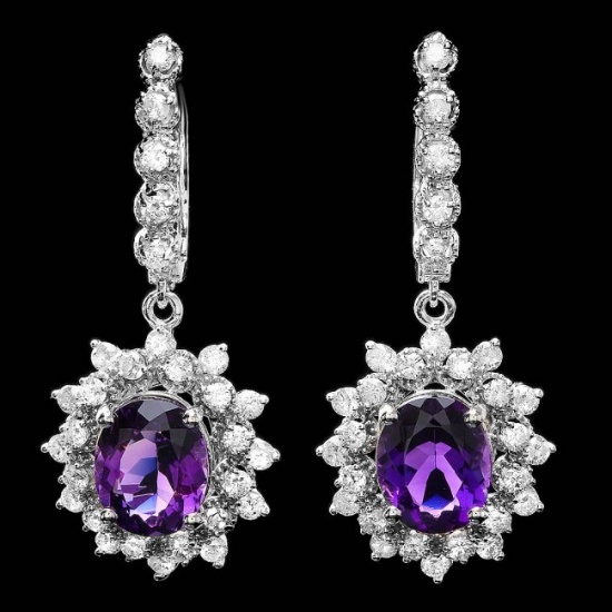 14k Gold 5ct Amethyst 1.95ct Diamond Earrings