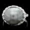 14k White Gold 14mm Pearl 0.70ct Diamond Ring