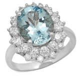 14K Gold 4.20ct Aquamarine 1.85ct Diamond Ring