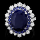 14k White Gold 7.2ct Sapphire 1.00ct Diamond Ring