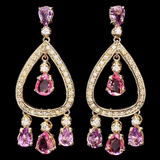 14k Gold 8ct Sapphire 1.70ct Diamond Earrings