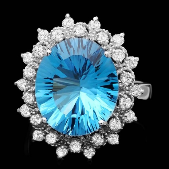 14k White Gold 7.00ct Topaz 0.70ct Diamond Ring