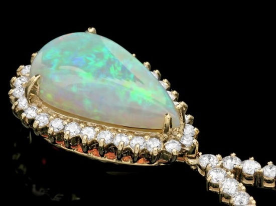 14k Gold 9.00ct Opal 6.50ct Diamond Pendant