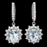 14k Gold 8ct Aquamarine 1.9ct Diamond Earrings