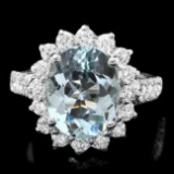 14k Gold 3.5ct Aquamarine 1.25ct Diamond Ring