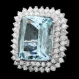 14k Gold 21.00ct Aquamarine 3.00ct Diamond Ring