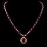 14K Gold 59.34ct Ruby 3.10ct Diamond Necklace