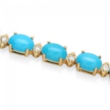 14k 12.00ct Turquoise 0.70ct Diamond Bracelet