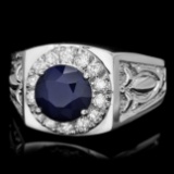 14k Gold 2.5ct Sapphire .60ct Diamond Mens Ring