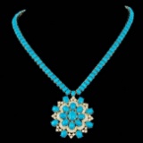 14k 64.00ct Turquoise 3.00ct Diamond Necklace