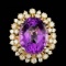 14k Gold 14.00ct Amethyst 1.50ct Diamond Ring