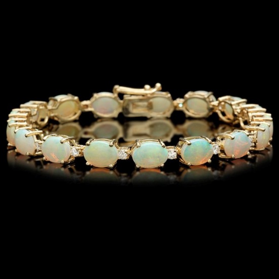14k Gold 15.00ct Opal 0.75ct Diamond Bracelet