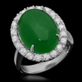 14K Gold 8.41ct Jadeite & 0.95ct Diamond Ring