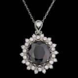 14k Gold 7.00ct Sapphire 0.85ct Diamond Pendant