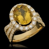 14K Gold 3.61ct Yellow Beryl & 1.54ct Diamond Ring