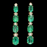 14k Gold 6.5ct Emerald .35ct Diamond Earrings