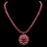 14k Gold 90.5ct Ruby 1.80ct Diamond Necklace