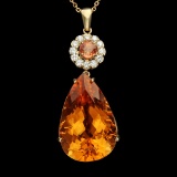 14K Gold 42.70ct Citrine 1.10ct Orange Sapphire Diamond Pendant