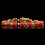 14k Gold 15.00ct Coral 0.80ct Diamond Bracelet