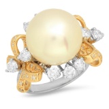 14K Gold 15mm South Sea Pearl 2.26cts Diamond Ring