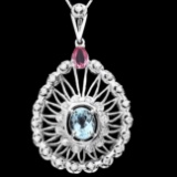 14k Gold 2.55ct Aquamarine 1ct Diamond Pendant