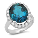 14K Gold 9.30ct Blue Topaz 0.80cts Diamond Ring