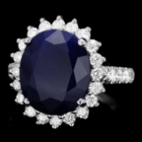 14k Gold 8.00ct Sapphire 1.15ct Diamond Ring