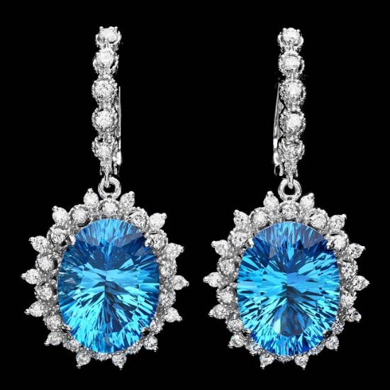 14k Gold 21.50ct Topaz 1.50ct Diamond Earrings