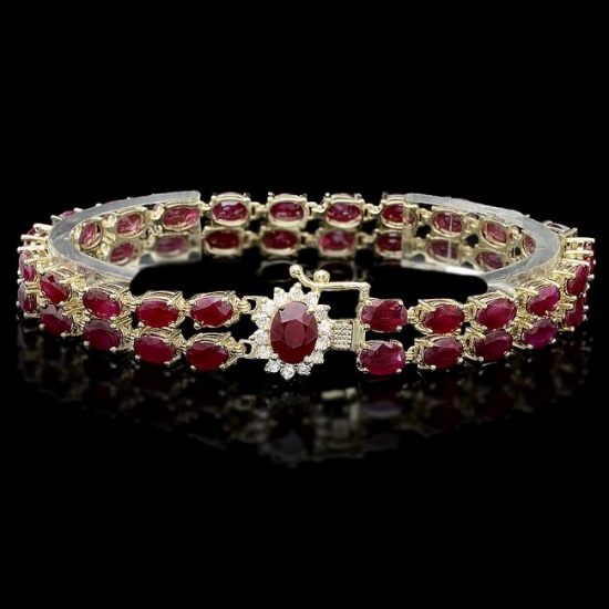 14k Gold 24.5ct Ruby 0.40ct Diamond Bracelet