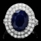 14k Gold 5.00ct Sapphire 2.00ct Diamond Ring