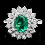 14k White Gold 1.50ct Emerald 1.40ct Diamond Ring