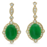 14K Gold 18.21ct Jadeite 1.85 Diamond Earrings