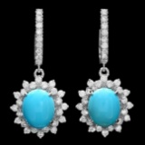 14k Gold 4.00ct Turquoise 1.70ct Diamond Earrings