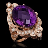 14K Gold 17.75ct Amethyst & 1.10ct Diamond Ring