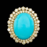 14k Gold 12.00ct Turquoise 2.05ct Diamond Ring