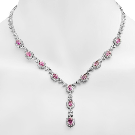 18K Gold 7.65ct Pink Sapphire 7.35ct Diamond Necklace