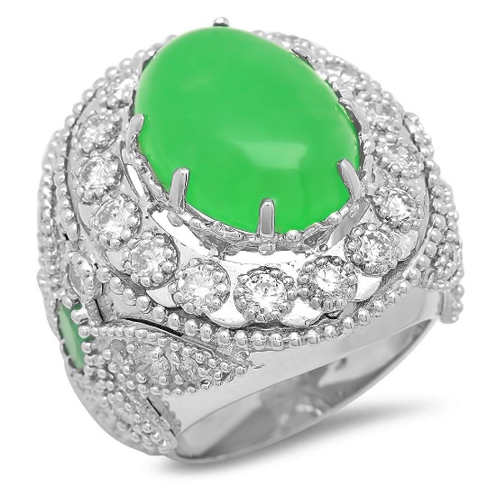 14K Gold 9.15ct Jadeite 0.70 Emerald 1.97cts Diamond Ring